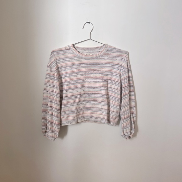 EUC Madewell Bubble-Sleeve Crop Top in Rainbow Stripe, Size Small - Picture 7 of 12